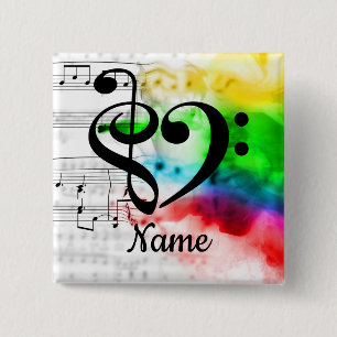 Treble Clef Bass Clef Music Heart Gepersonaliseerd Vierkante Button 5,1 Cm