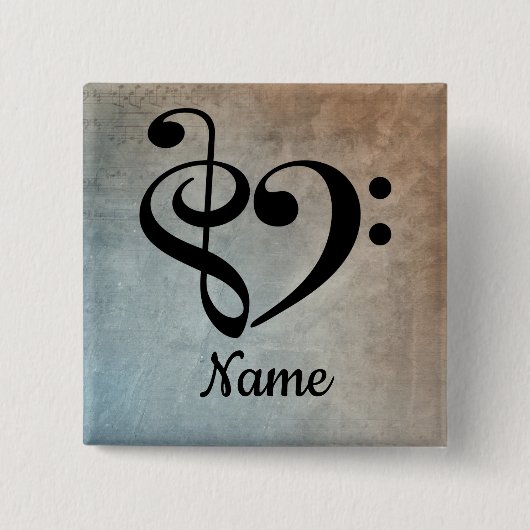 Treble Clef Bass Clef Music Heart Gepersonaliseerd Vierkante Button 5,1 Cm (Voorkant)