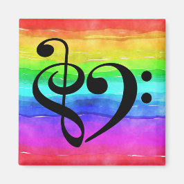 Treble Clef Bass Clef Musical Heart Rainbow Stripe Magneet