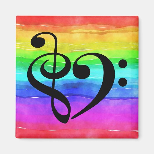 Treble Clef Bass Clef Musical Heart Rainbow Stripe Magneet (Voorkant)