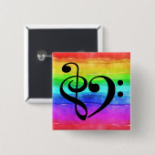 Treble Clef Bass Clef Musical Heart Rainbow Stripe Vierkante Button 5,1 Cm (Voorkant /achterkant)