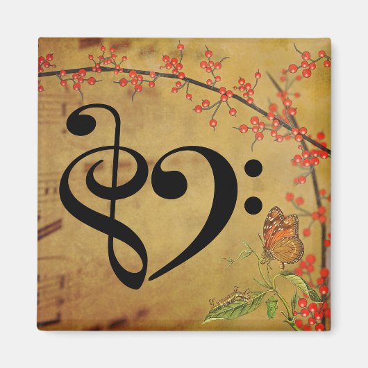 Treble Clef Bass Clef Musical Heart Sheet Music Magneet (Voorkant)