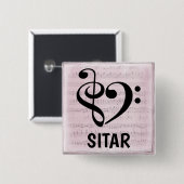 Treble Clef Bass Clef Musical Heart Sitar Vierkante Button 5,1 Cm (Voorkant /achterkant)