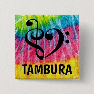 Treble Clef Bass Clef Musical Heart Tambura Vierkante Button 5,1 Cm