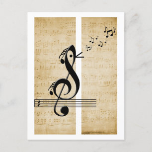 Treble Clef Bird Muzieknoten  Bladmuziek Briefkaart