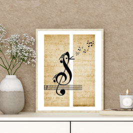 Treble Clef Bird Muzieknoten  Bladmuziek Poster