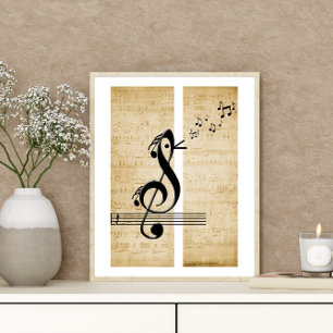 Treble Clef Bird Muzieknoten Bladmuziek Poster