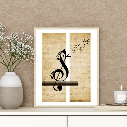 Treble Clef Bird Muzieknoten  Bladmuziek Poster