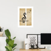Treble Clef Bird Muzieknoten  Bladmuziek Poster (Thuiskantoor)