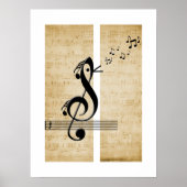 Treble Clef Bird Muzieknoten  Bladmuziek Poster (Voorkant)