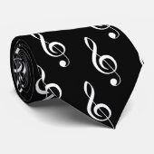Treble Clef Black Musical Stropdas (Opgerold)