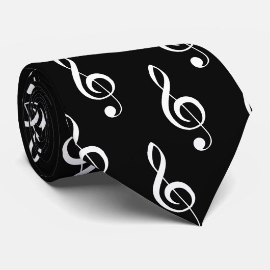 Treble Clef Black Musical Stropdas (Opgerold)