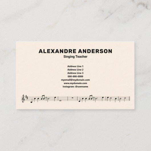 Treble Clef & Bladmuziek - Zangleraar Visitekaartje (Achterkant)
