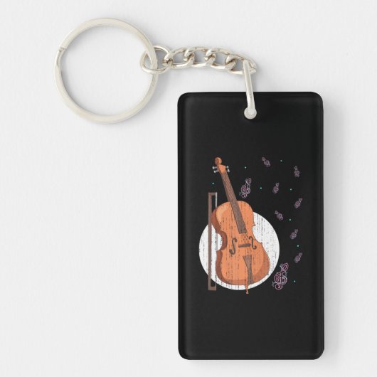 Treble Clef Cellist Muziekinstrument Cello Sleutelhanger (Voorkant)