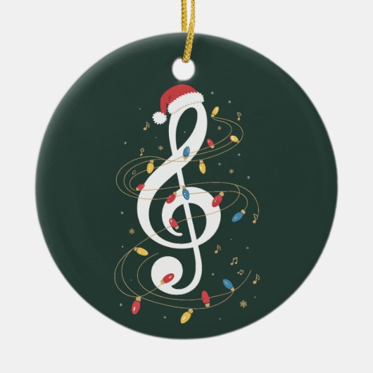 Treble Clef Christmas Lights Musicus voor muziekli Keramisch Ornament (Voorkant)