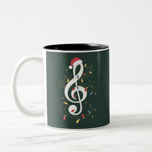 Treble Clef Christmas Lights Musicus voor muziekli Tweekleurige Koffiemok (Links)