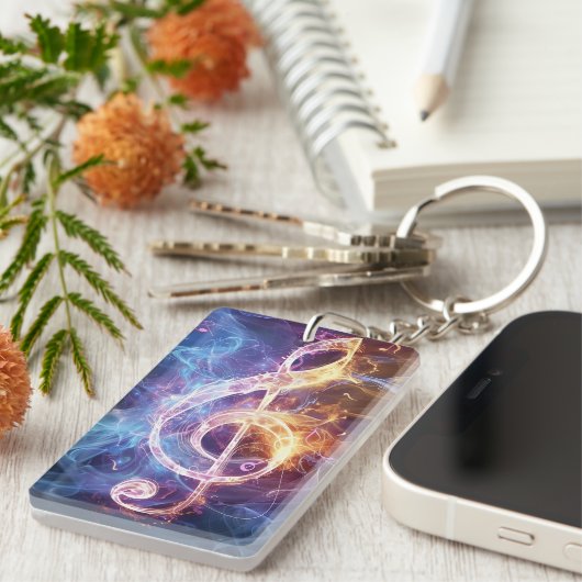 Treble Clef digitale kunst Sleutelhanger (Voorkant Rechts)