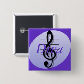 Treble Clef, Diva Vierkante Button 5,1 Cm (Voorkant /achterkant)