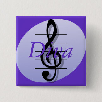 Treble Clef, Diva Vierkante Button 5,1 Cm