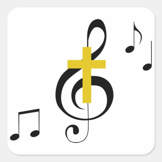 Treble Clef en Cross Vierkante Sticker (Voorkant)