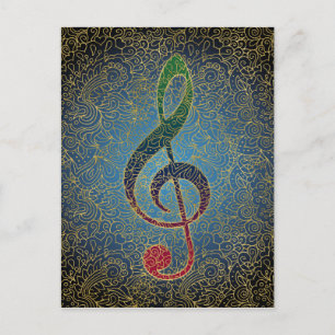 Treble Clef Gold Filigree - Colorful Music Briefkaart