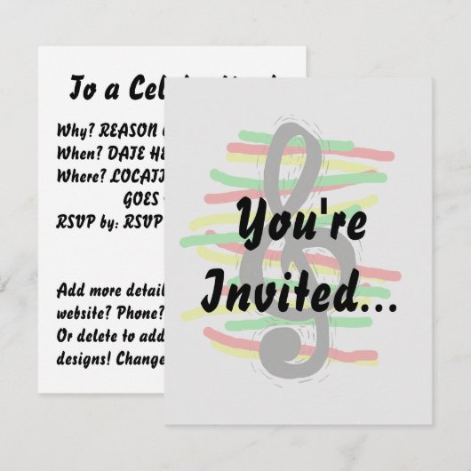 Treble Clef Graphic Black met Red Yellow Green Kaart (Voorkant / Achterkant)