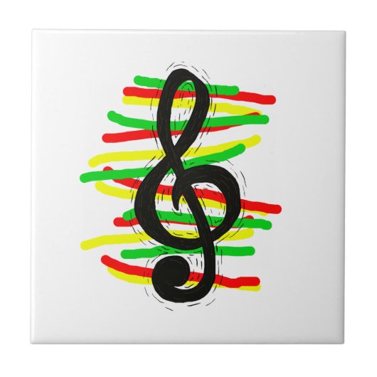 Treble Clef Graphic Black met Red Yellow Green Tegeltje (Voorkant)