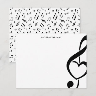Treble Clef Heart Music Note Persoonlijk Notitiekaartje