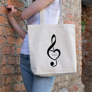 Treble Clef Heart Music Note Persoonlijk Tote Bag