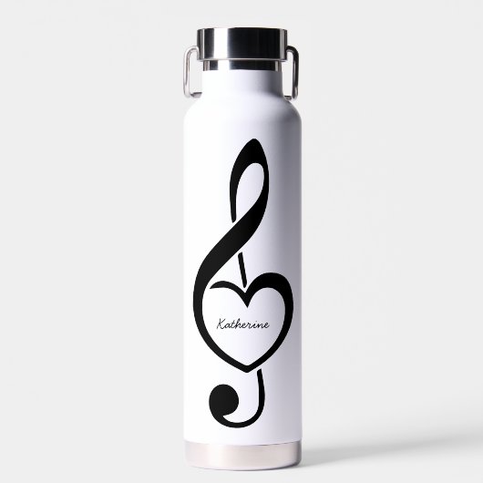 Treble Clef Heart Music Note Persoonlijk Waterfles (Voorkant)