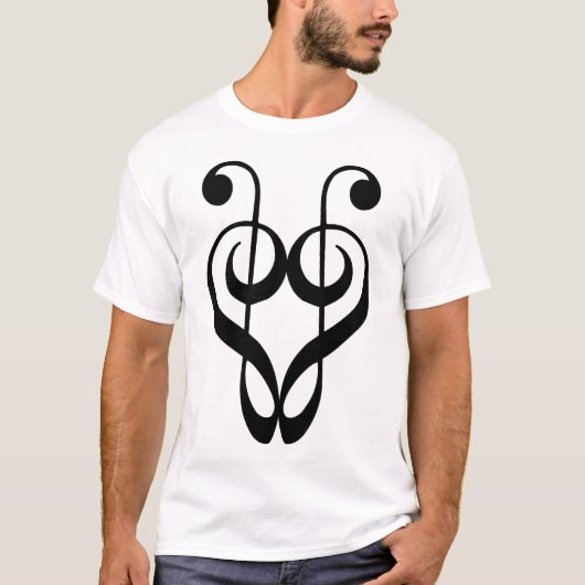 Treble Clef Heart (zwart) T-Shirt (Voorkant)