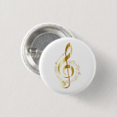 Treble clef in gouden badge ronde button 3,2 cm (Voorkant /achterkant)