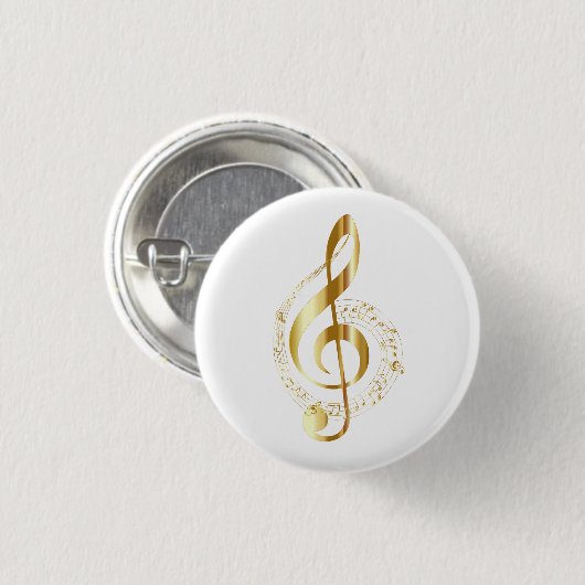 Treble clef in gouden badge ronde button 3,2 cm (Voorkant /achterkant)