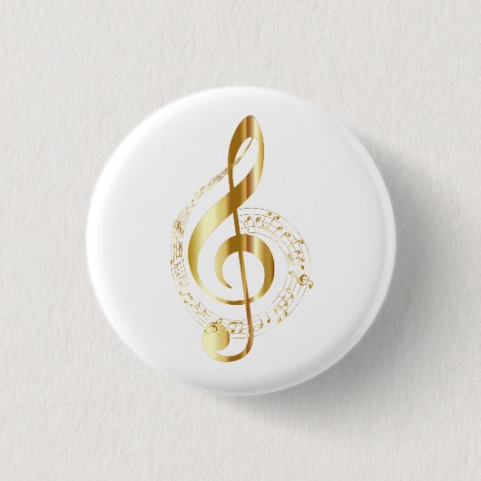 Treble clef in gouden badge ronde button 3,2 cm (Voorkant)