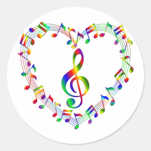 Treble Clef Inside Hart van Muzieknoten Ronde Sticker (Voorkant)