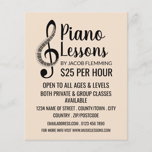 Treble Clef, Keyboard, Piano Lessons Adverteren Flyer (Voorkant)