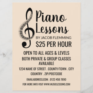 Treble Clef, Keyboard, Piano Lessons Adverteren Flyer