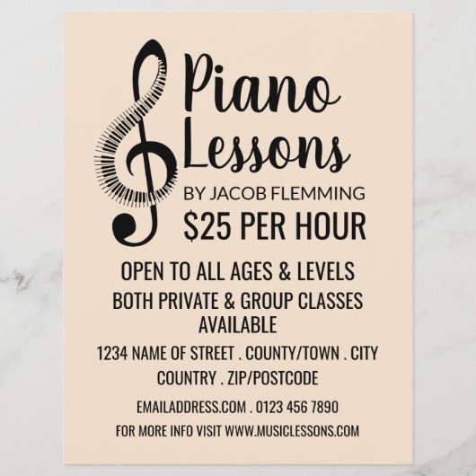 Treble Clef, Keyboard, Piano Lessons Adverteren Flyer (Voorkant)
