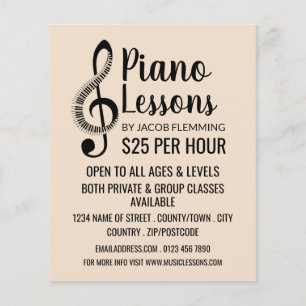 Treble Clef, Keyboard, Piano Lessons Adverteren Flyer