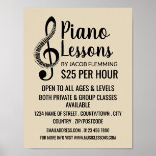 Treble Clef, Keyboard, Piano Lessons Adverteren Poster