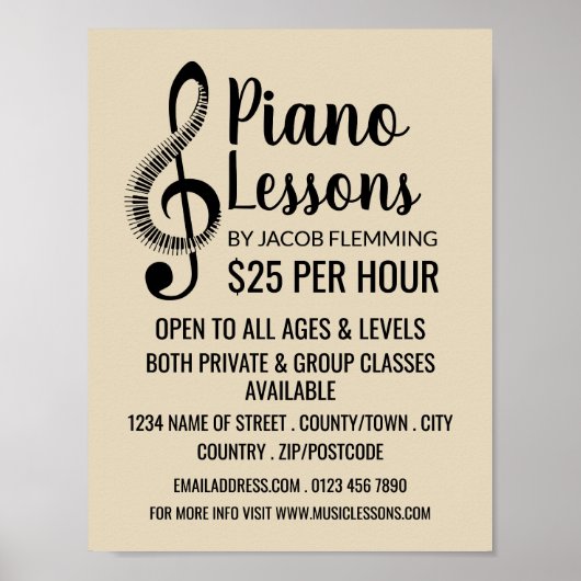 Treble Clef, Keyboard, Piano Lessons Adverteren Poster (Voorkant)