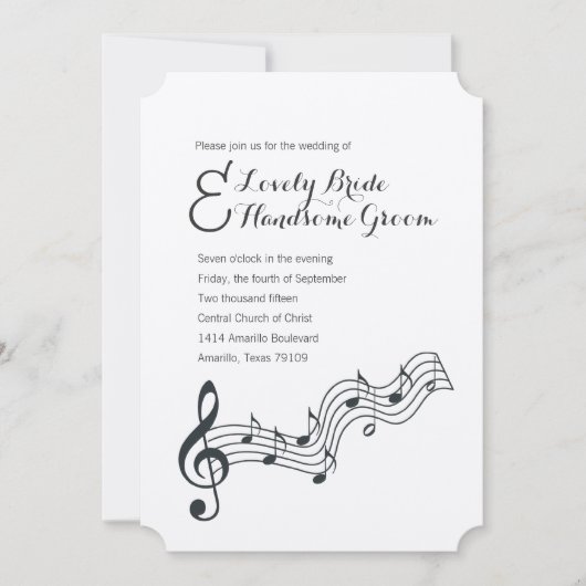 Treble Clef Music Lovers Wedding Invitation Kaart (Voorkant)