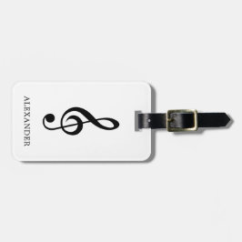 Treble Clef Music Note Black en White Name Bagagelabel