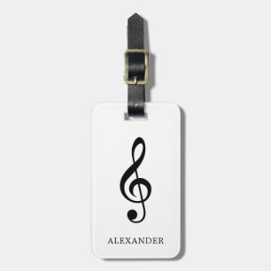 Treble Clef Music Note Black en White Name Bagagelabel