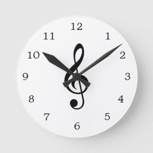 Treble Clef Music Note Black en White Ronde Klok