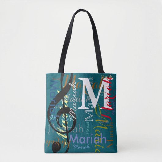 Treble Clef Music Note Monogram Kleurennamen blauw Tote Bag (Voorkant)