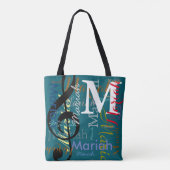 Treble Clef Music Note Monogram Kleurennamen blauw Tote Bag (Achterkant)