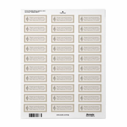  Treble Clef Music Return Address Label (Full Sheet)