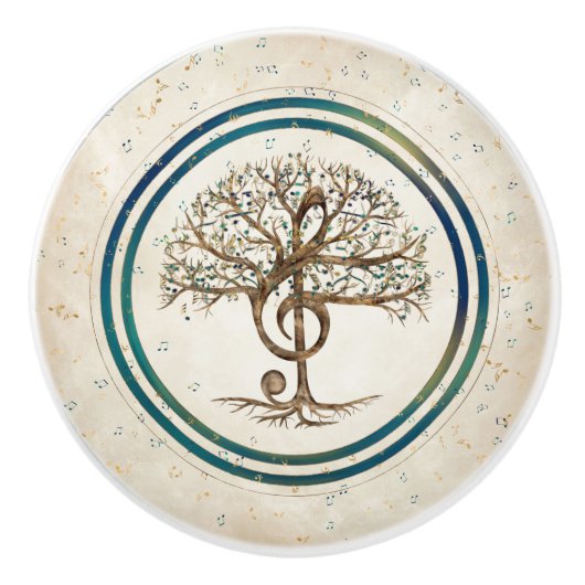 Treble Clef Music Tree Keramische Knop (Voorkant)