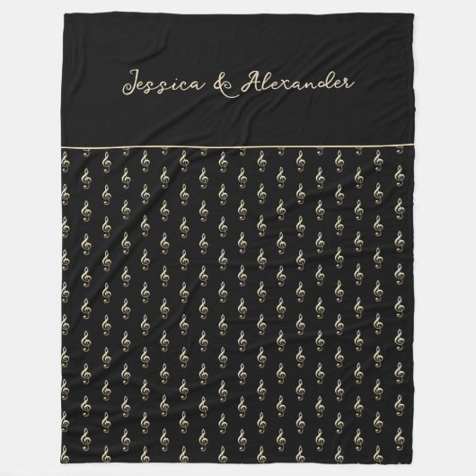 Treble Clef Musical Symbool Muziekliefhebber is zw Fleece Deken (Voorkant)